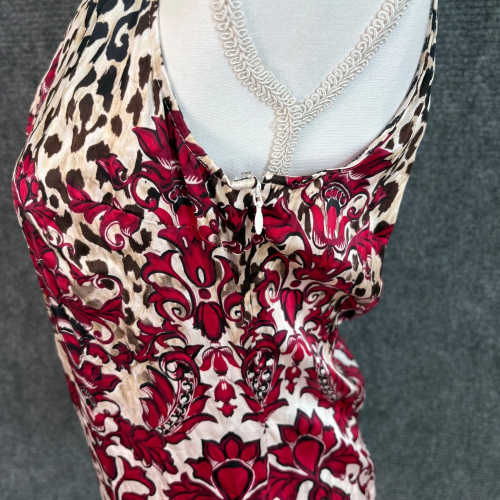 White House Black Market Silk Sleeveless Top Leopard Floral Print Ref Black Sz 6 - Picture 4 of 7